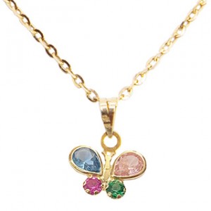 Ens. Chain and Pendant 10 kt- colored cz - 14" - 9mm JL80-5